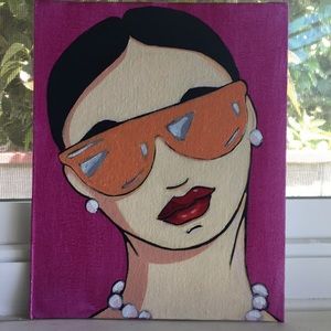 1980’s woman w/ sunglasses and pearls painting